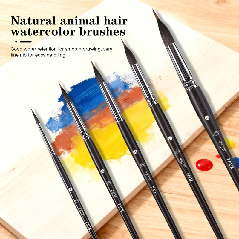 Amazon's Popular 5-Piece Watercolor Brush Set, Black Wooden Pole Oil Painting Special Pen Tip Flower Pen Set