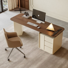 高档实木书桌现代极简家用客厅书房办公桌胡桃木饰面烤漆电脑桌椅