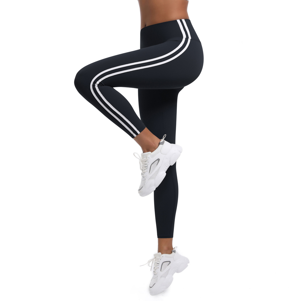 210g Weight Sleeveless Sleeve Length Nylon Fabric Type Short Top Length Leggings Pants Type Running, Sports Occasion Collarless Neckline Stripe Pattern Side Stripe Design Fitness, Sport Style Style Fitness Sport Style Stripe Nylon Collarless Side Stripe Active Bottoms Leggings 2
