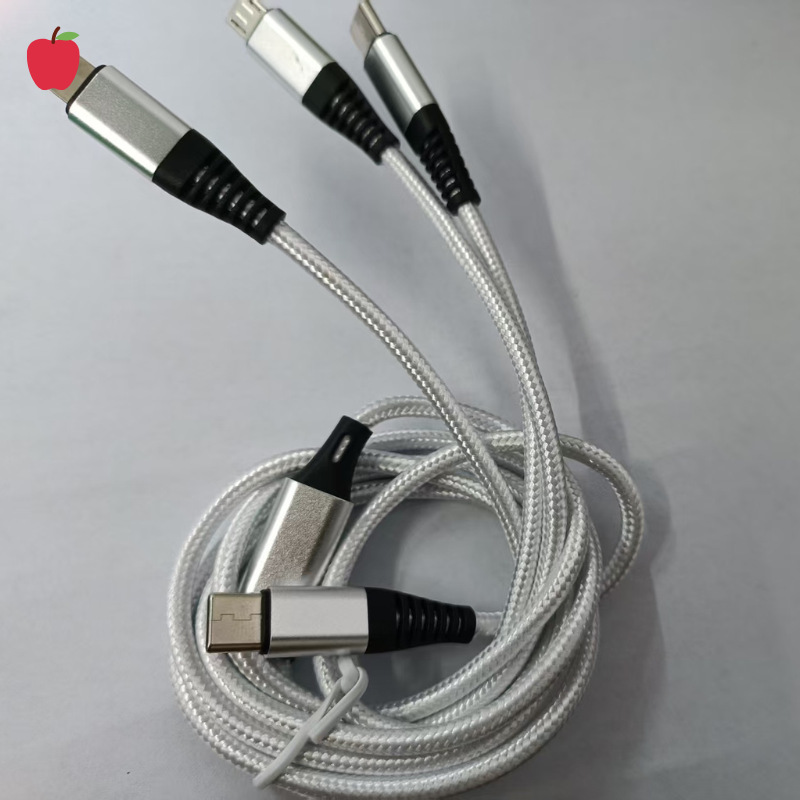 Clearance Stock with Logo Nylon Braided Cable One-To-Three Data Cable Super Fast Charging Universal Thickened Three-In-One