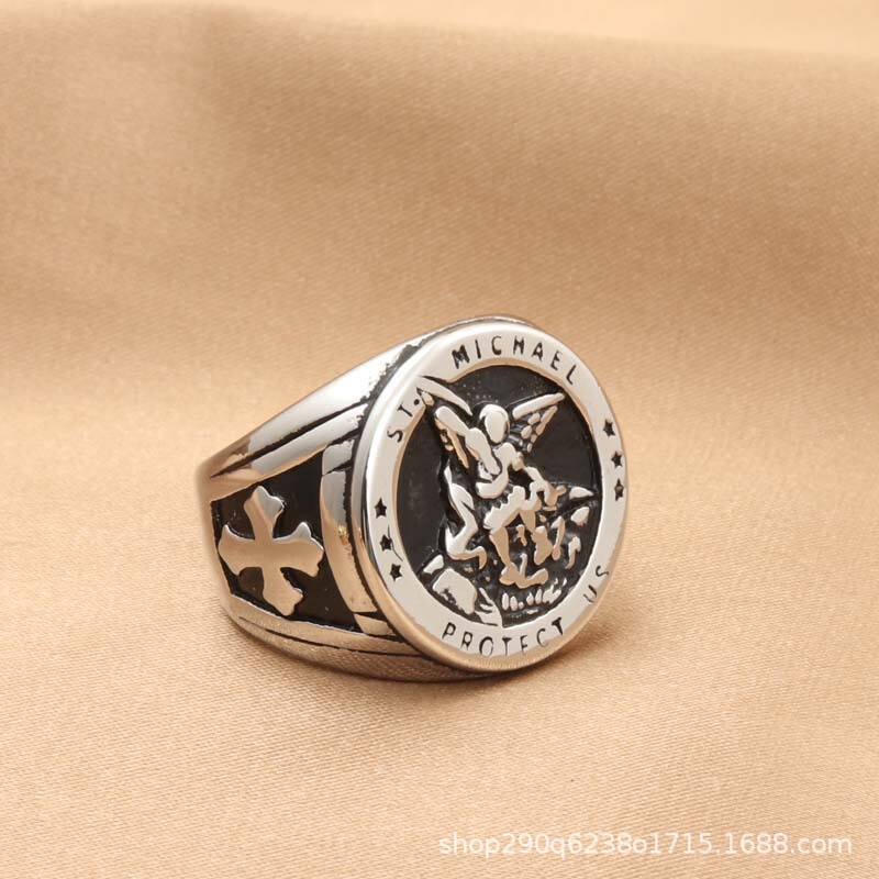 European and American new titanium steel cross ring retro trendy men punk stainless steel cross ring factory direct supply