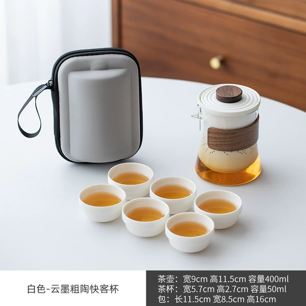 Baiyunmo Stoneware Kuai Ke, one pot and six cups