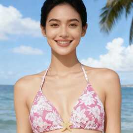 2025新款bikini跨境欧美外贸爆款印花系带性感比基尼泳衣