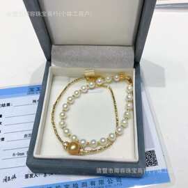 9-10mm正圆微瑕高品质南洋金珠配4.5-5mm基本无瑕淡水Ak纯银双圈