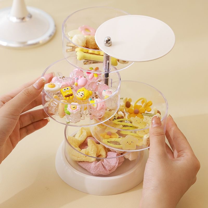 Transparent Anti-Oxidation Girl Princess Dressing Table Headband Hairpin Hair Accessories Storage Box Multi-Layer Rotating Jewelry Storage Box