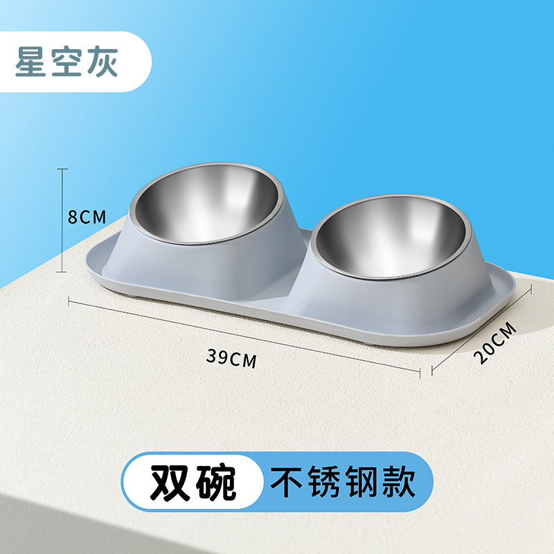 Cuenco para mascotas personalizado Cuenco doble de acero inoxidable para perros Cuello para gatos anti-volteo Tazón para perros de gran capacidad Tazón para perros al por mayor