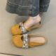 Spring 2025 New French Style Retro Square Toe Soft Bottom Baotou Slippers Outer Wear Holiday Bow Fairy Style Gentle Shoes