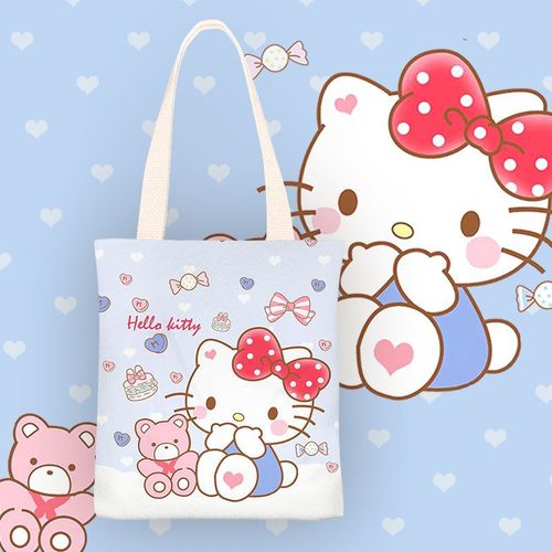KT Cat Canvas Bag Eco-Friendly Canvas Tote Large Capacity Shoulder Bag Shopping Bag Women's Handbag