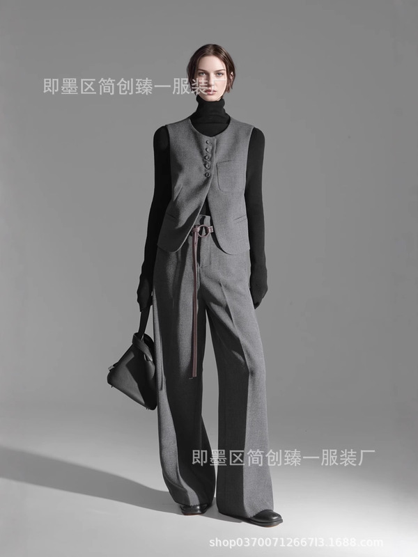 静奢风小众高级知识分子马甲直筒裤套装女半身裙百搭通勤秋新款|undefined