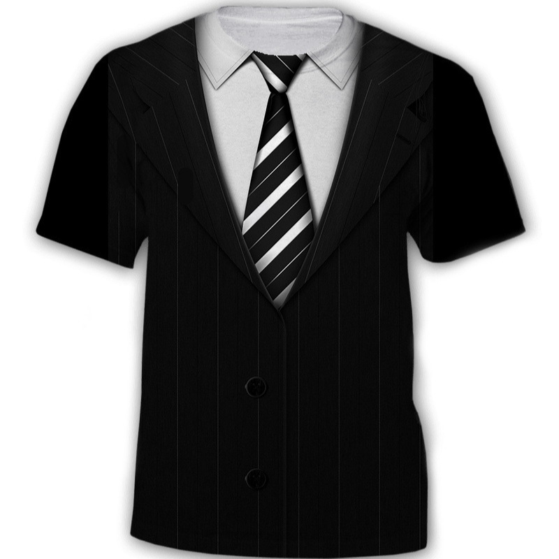 Camiseta tridimensional 3D europea y americana impresión digital manga corta traje falso de comercio exterior de dos piezas camiseta de punto divertida creativa de manga corta