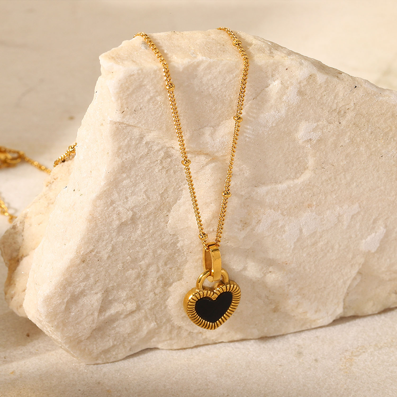 New Style stainless steel 18K Gold Plated Double-Sided Heart-Shaped Small Lock Pendant Necklace
