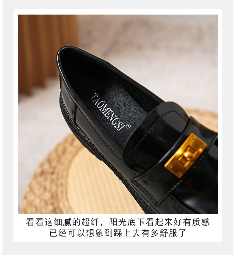 Giày lười nữ da mềm mũi tròn đế dày khóa vàng gót vuông 3–5 cm — Màu đen chi tiết 15