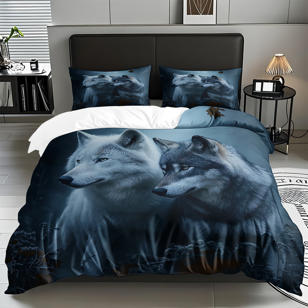 Impresión digital de patrón de lobo abrasivo conjunto de edredón suave transfronterizo pro-piel TEMU JIT venta directa de fábrica preferida
