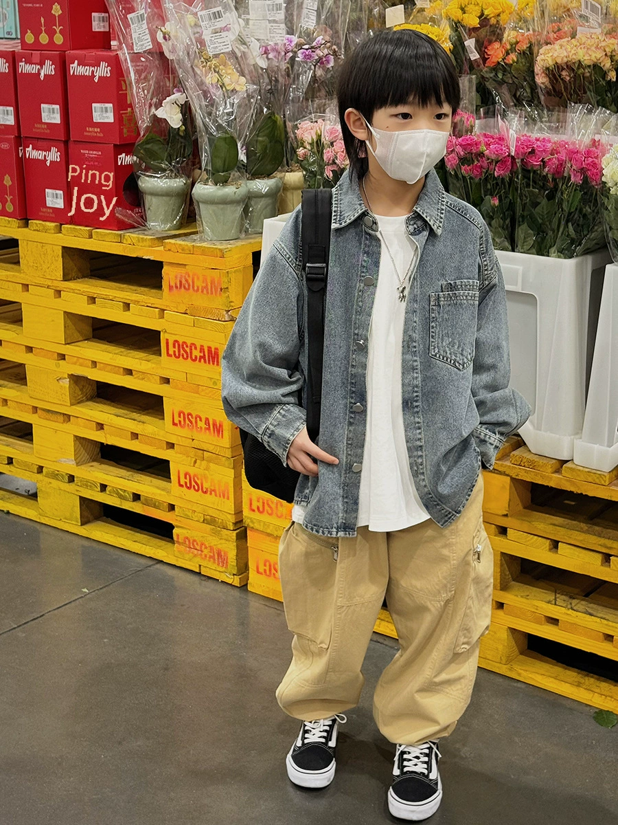 Denim summer clothing, shirt, autumn long-sleeve for boys, spring jacket