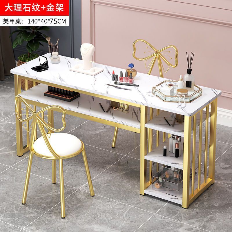 Eryouwei mármol red manicure ligera de lujo mesa japonesa simple mesa de manicure mesa y silla conjunto de imitación de doble