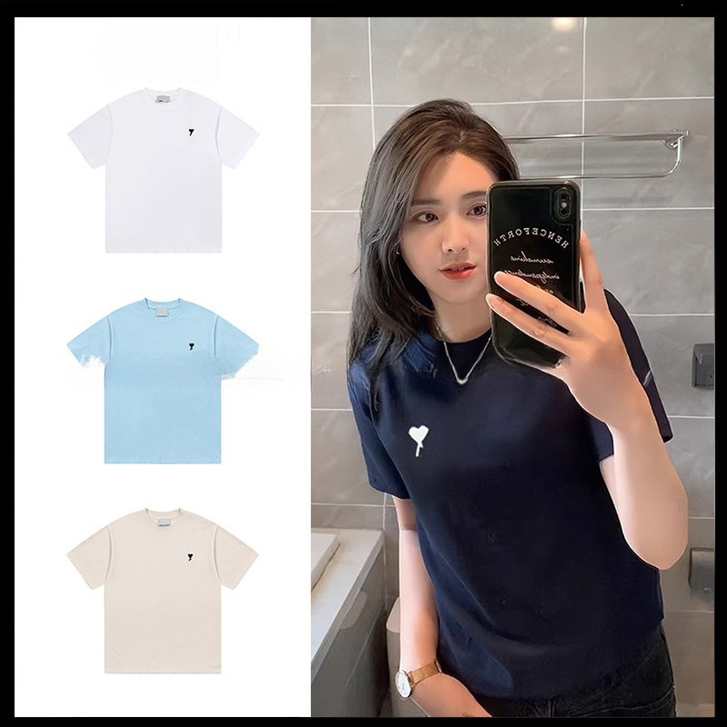 Ami White Small Heart Round Neck Short-Sleeved T-Shirt, Versatile, Simple, Casual, Loose, Pure Cotton Half-Sleeved Top for Men and Women Ami White Small Heart Round Neck Short-Sleeved T-Shirt, Versatile, Simple, Casual, Loose, Pure Cotton Half-Sleeved Top for Men and Women