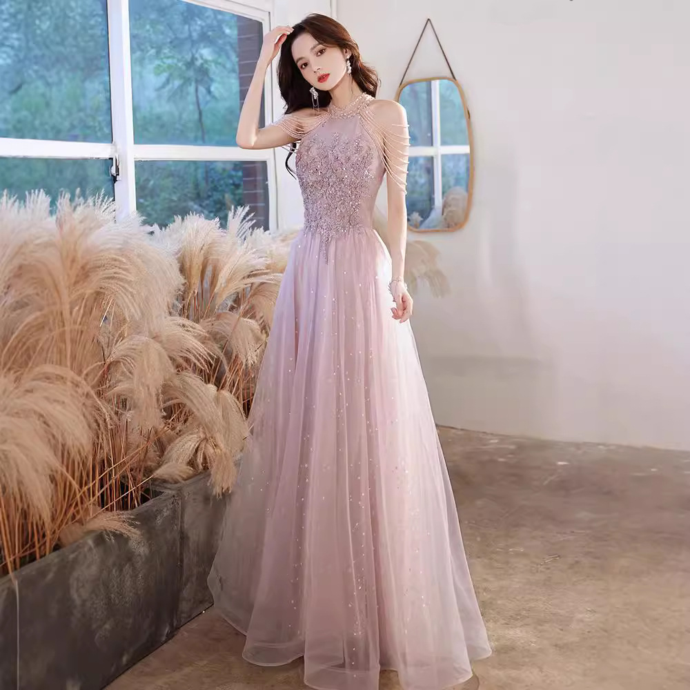 Vestido de noche rosa para mujer, nuevo estilo 2025, verano y primavera, elegante y lujoso para eventos sociales, ideal para banquetes, damas de honor, compromisos, cumpleaños y eventos de recepción. image 3