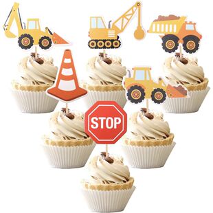 Cross-Border 36-Piece Construction Theme Cupcake Decoration Picks Baby Shower Children's Birthday Party Dump Truck
