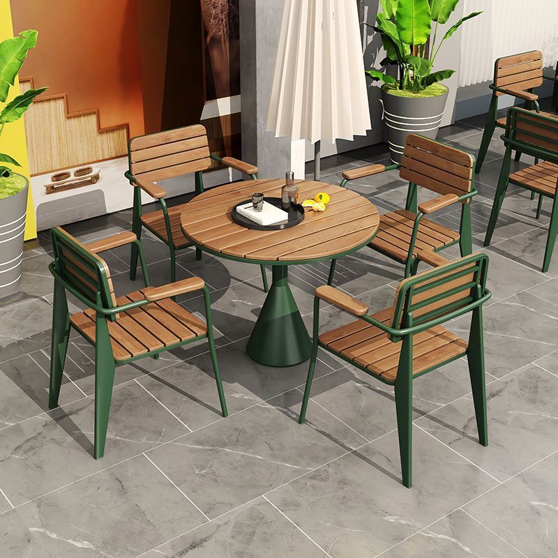 Milk Tea Cafe Table and Chair Set Courtyard Outdoor Balcony Terrace Simple Round Table Leisure Open-Air Garden Plastic Wood Table