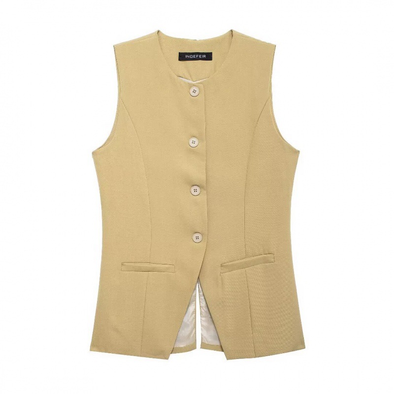 Comercio exterior transfronterizo2024 Europa y los Estados Unidos nuevo cuello en V sin mangas hebilla de una sola fila bifurcación delgada chaleco chaleco pantalones cortos set mujeres