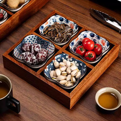 囲炉煮茶トレー果物皿お菓子皿四宮格木造九宮格乾果皿茶皿