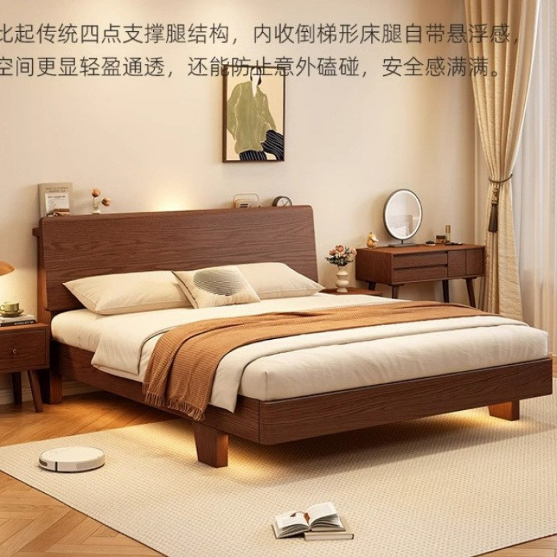 Solid Wood Bed 1.5 for Home Use 1.8m Double Bed All Solid Wood Bed Simple Modern Rental Master Bedroom 1.2 Single Bed