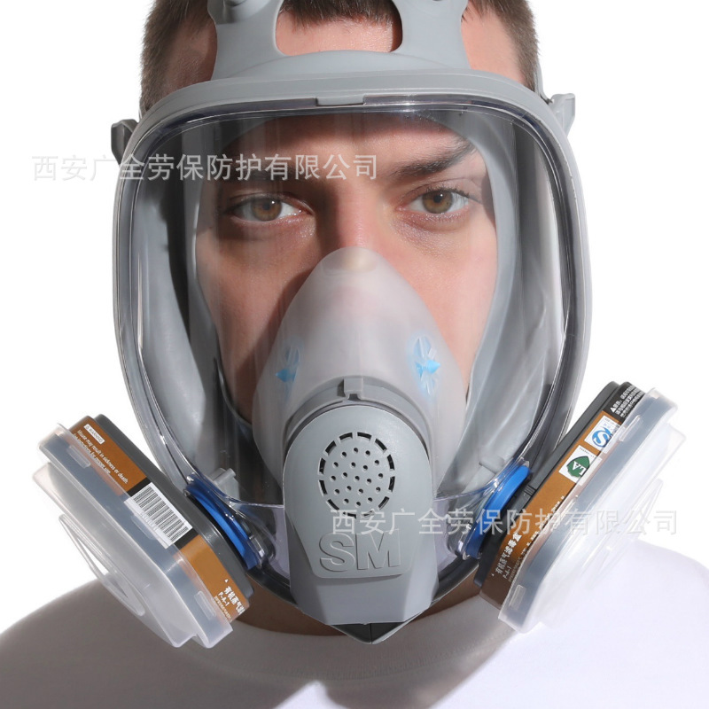 SM双球3090B型防毒面具 喷漆化工农药除异味硅胶头戴式防毒全面罩