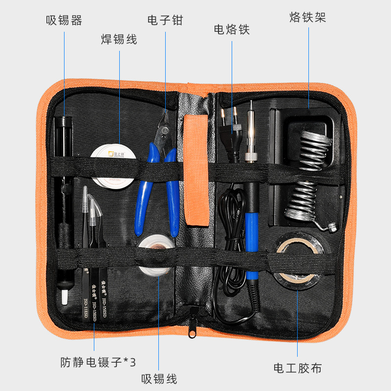 10 개의 조합 수리 납땜 인두 세트 키트 온도 조절 가정용 솔더 펜 국경 핀셋 땜납