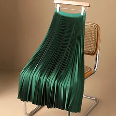 クロスボーダーサテン無地プリーツスカート 2025 夏新作薄手ミドル丈膝上ハイウエスト A ラインスカート