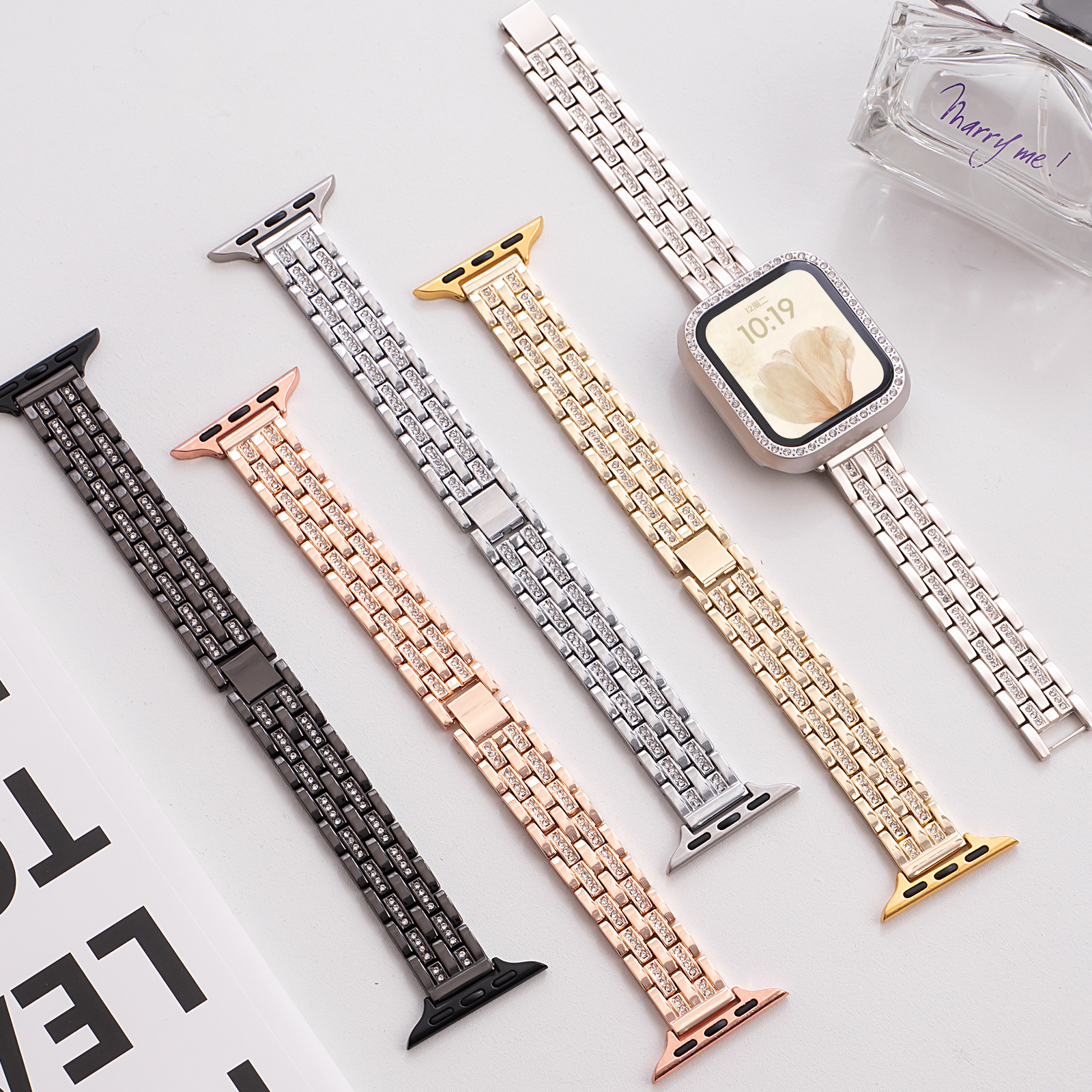 New Model Suitable for Apple Watch S11 Five-Bead Watch Strap S78910 Generation Se Metal Women's Watch Strap