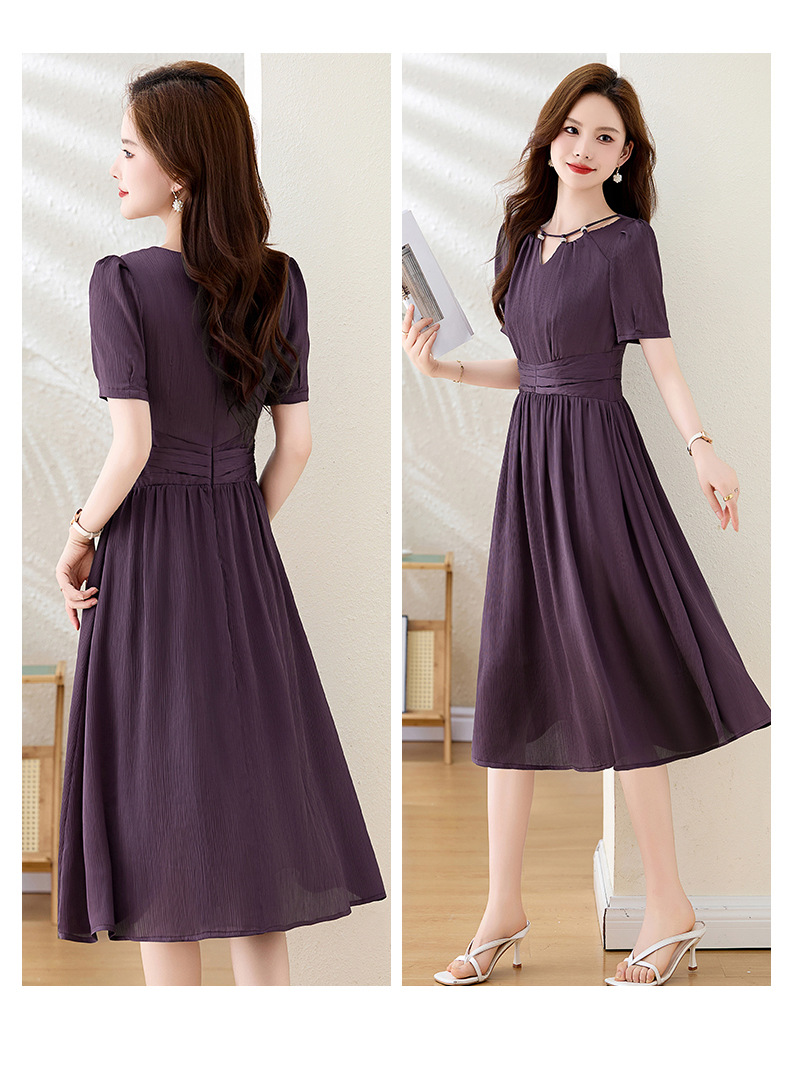 Váy midi mùa hè thời trang sang trọng, thiết kế thon eo, dáng dài vừa phải JX3320 — Màu đỏ rượu, Màu tím chi tiết 15