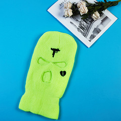 Winter Warm Head Cover Men Ski Coldproof Riding Face Mask Three-hole Knitted Hat Embroidered Head Cover Sports Face Mask