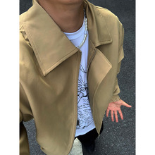 简约港风短款纯色高级感外套男百搭秋装新款垫肩夹克衫拉链暗门襟