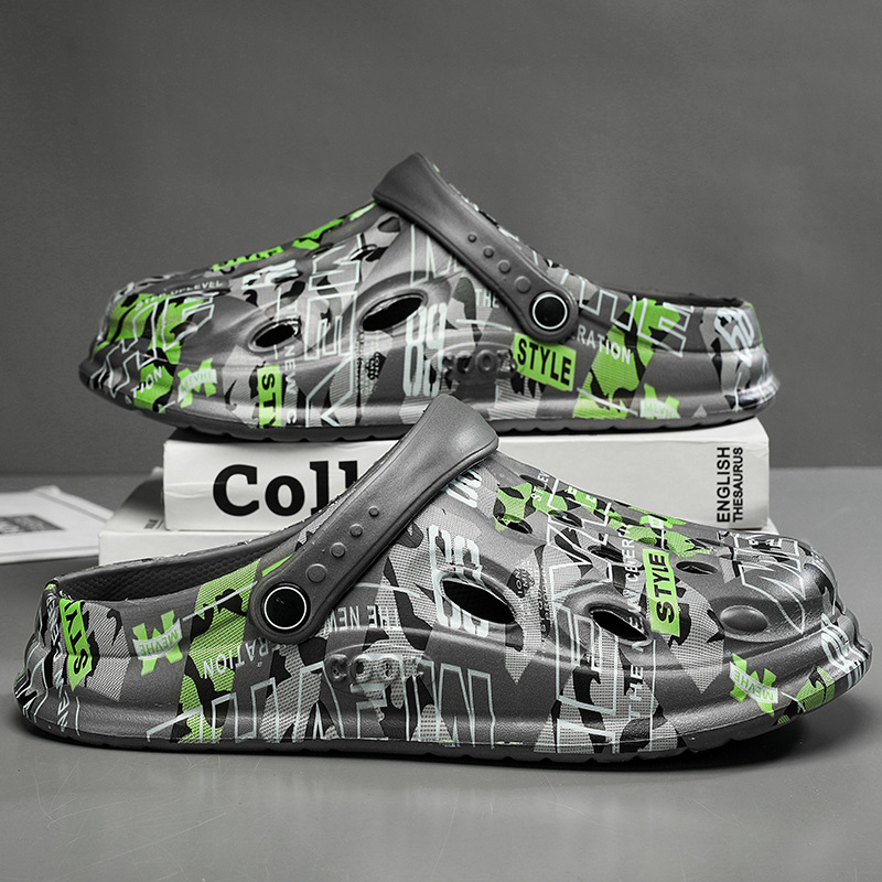 Zapatos Croc para hombre, novedad de verano, ropa exterior de moda, zapatillas Baotou, zapatos de playa antideslizantes de suela gruesa, sandalias y zapatillas informales para exteriores