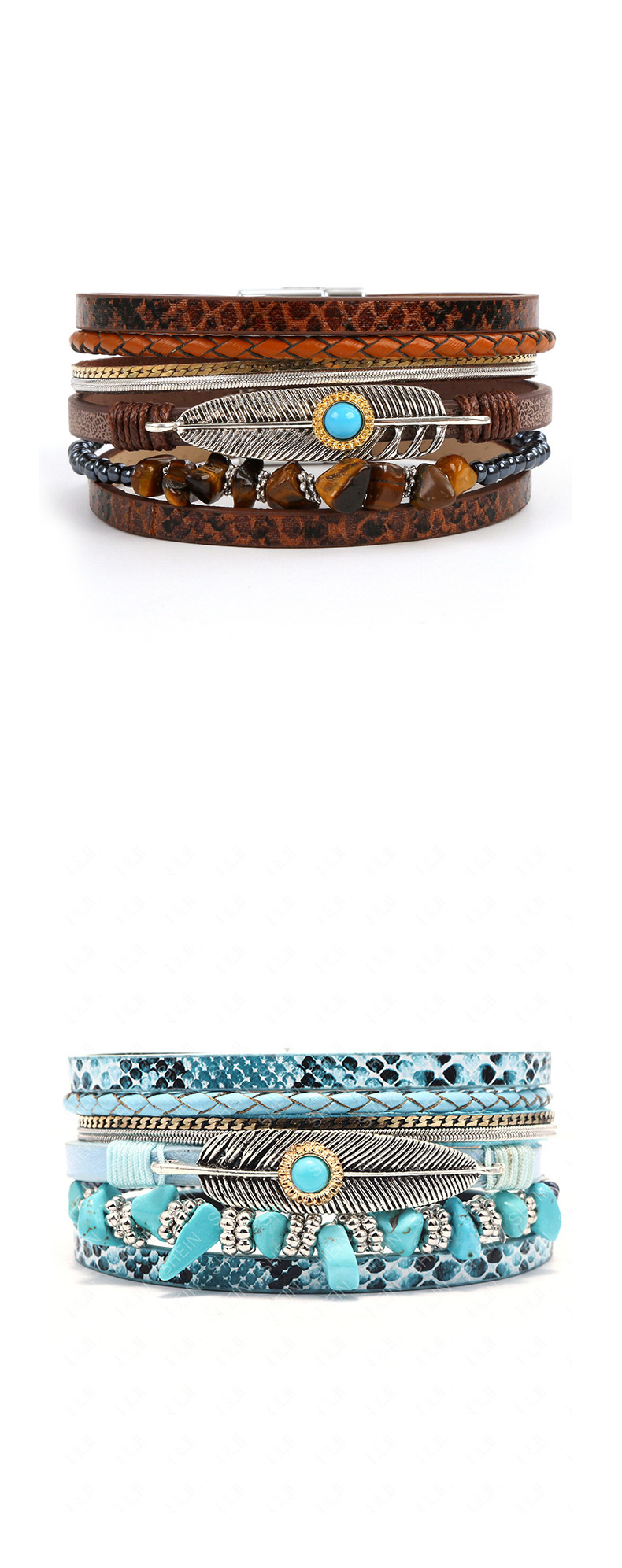 Geometric Pattern Unisex Gender Ethnic Style Geometric Pu Leather Plating Inlay Turquoise Unisex Wristband