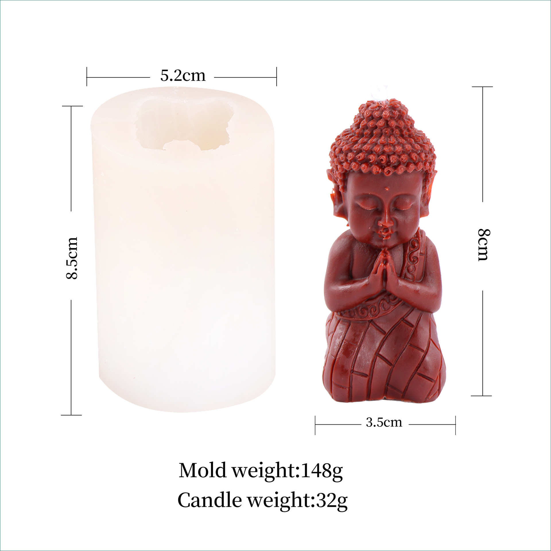 Simulación Buda vela molde silicona DIY meditación oración Buda vela molde hecho a mano jabón yeso fondant molde