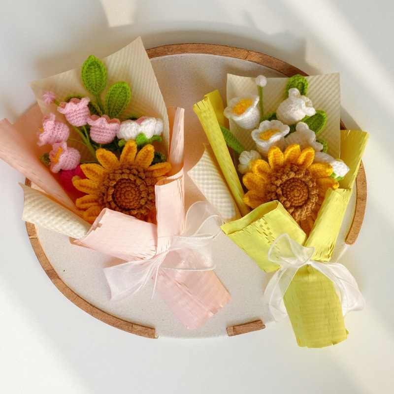 Ramo de lana hecho a mano de alta gama comercio exterior girasol transfronterizo rosa adornos de punto decoración del hogar