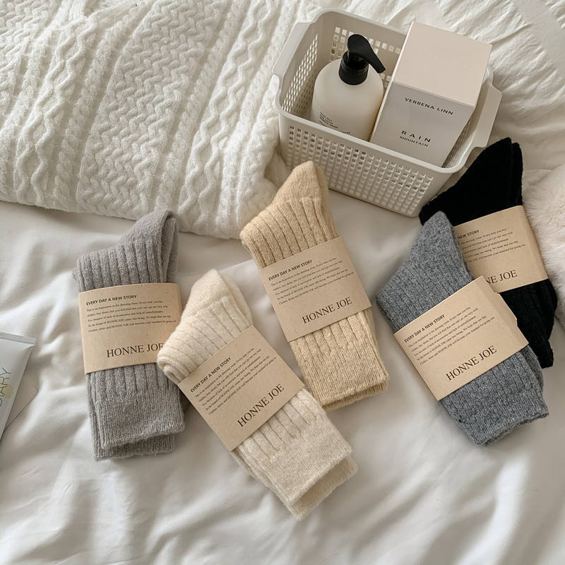 High-Quality Solid Color Warm Wool Lazy Long Crew Socks, Thick Cashmere Socks for Women in Winter
