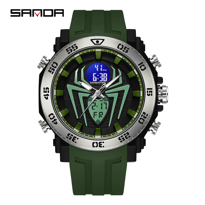 SANDA 6111 moda creativa Araña doble pantalla hombres y mujeres adolescentes reloj electrónico reloj multifuncional