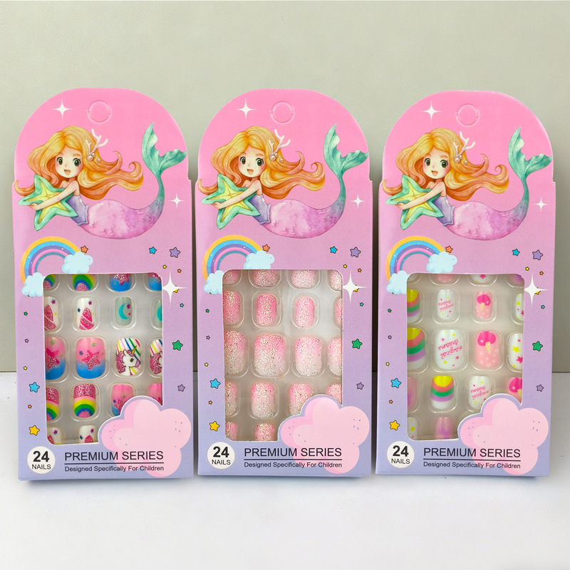 New Children's Gradient Glitter Nail Stickers Rainbow Unicorn Fake Nails Candy Color Wearable Adhesive Patches with Pre-Glued Backing New Children's Gradient Glitter Nail Stickers Rainbow Unicorn Fake Nails Candy Color Wearable Adhesive Patches with Pre-Glued Backing