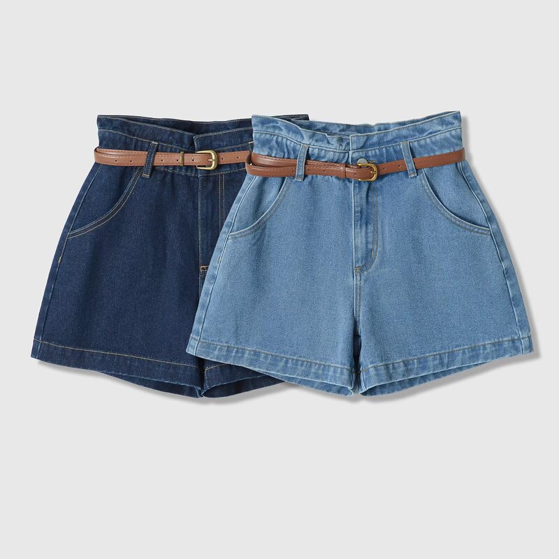 2026 European and American Style Aliexpress Hot-Selling Fashion Trendy Casual High-Waisted Paper Bag Style Denim Casual Shorts