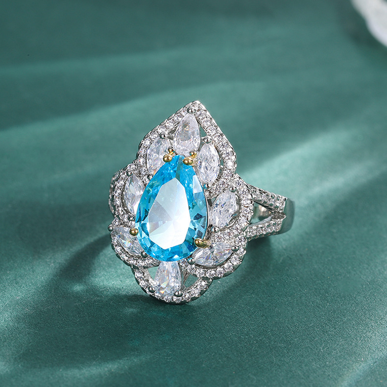 Fashion Water Droplets Brass Inlay Zircon Rings 1 Piece