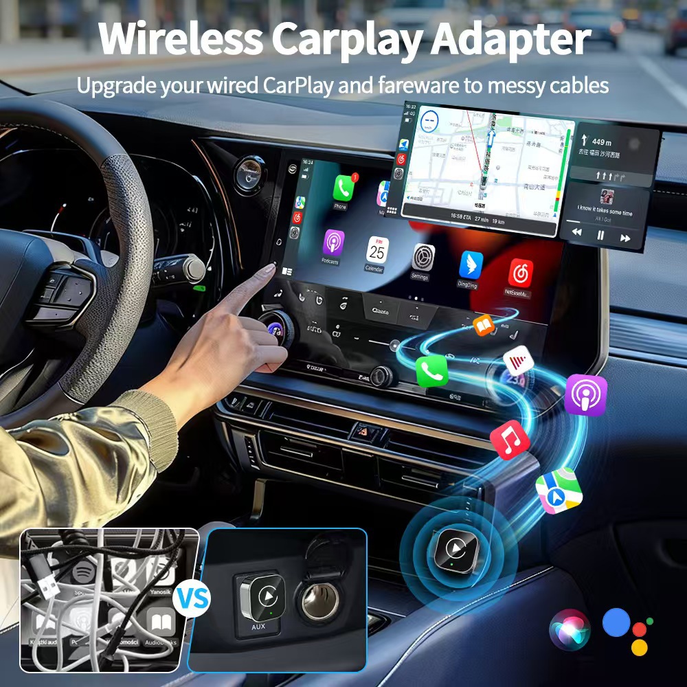 Cross-Border Two-In-One Wired to Wireless Carplay Box for Car Connectivity, Compatible with Apple, Android, and Linux Systems, Portable