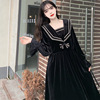 Large Women's wear Navy collar velvet Dress 2021 Autumn and winter new pattern Wind court Velvet black The dress