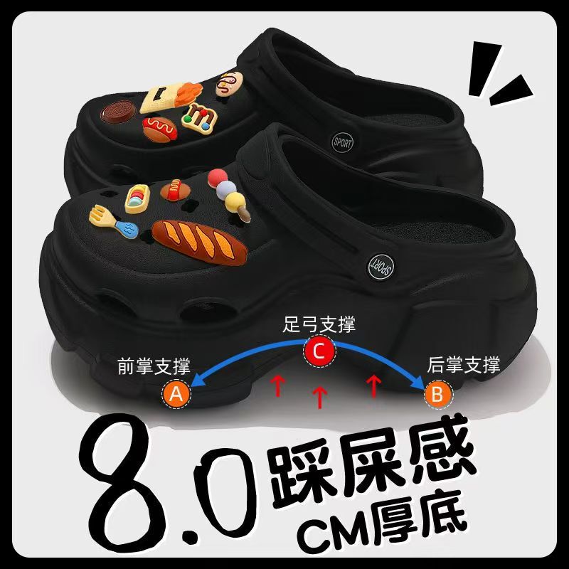 8cm Thick-Soled Clogs for Women, Summer Outdoor Wear, 2025 New Model, Height-Increasing, Non-Slip, Odor-Resistant, Beach Closed-Toe Sandals
