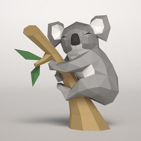 欧美创意3D 动物纸模儿童房墙贴DIY 树上的小考拉 KOALA 手工材料