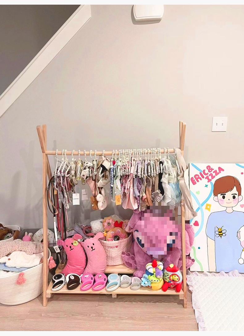 Solid Wood Clothes Rack for Dogs Bedroom Floor Small Pet Cabinet Indoor Cat Home Use Rod Storage Simple