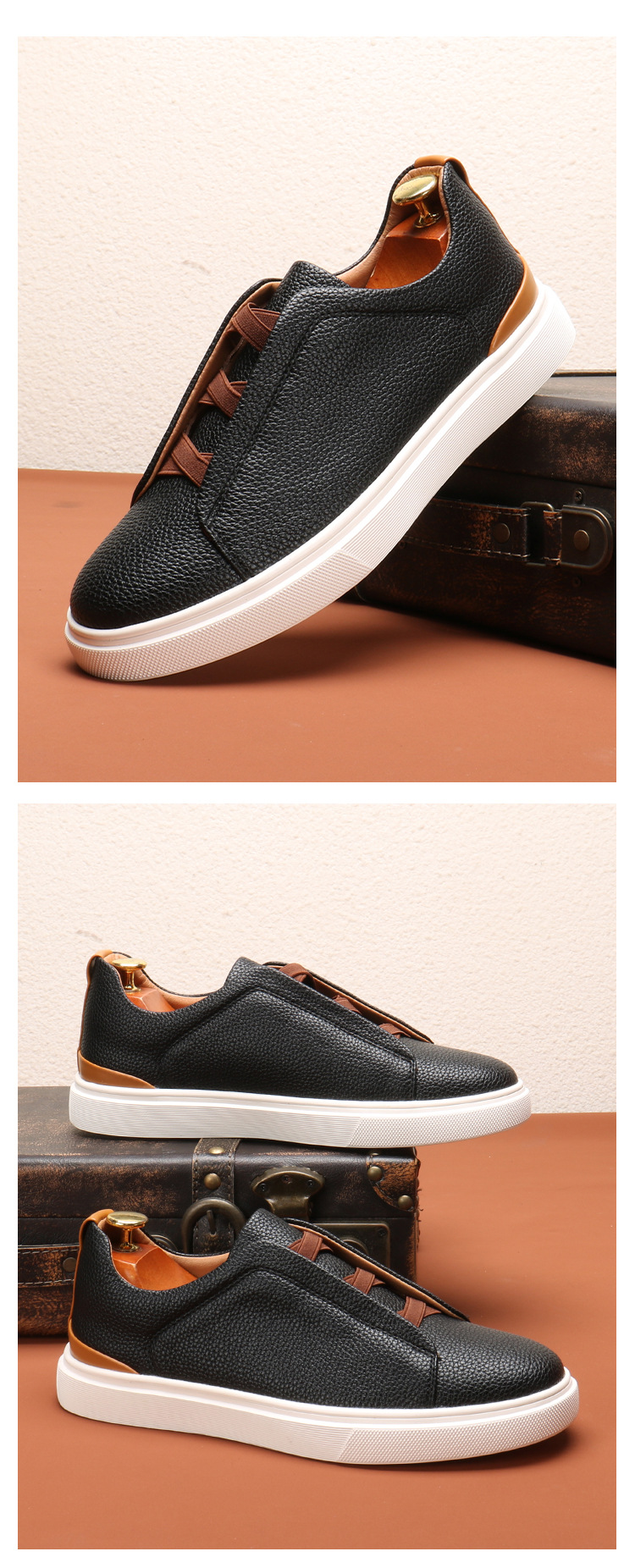 Round head men's board shoes British fashion trend casual sports shoes a slip-on_voghion.com