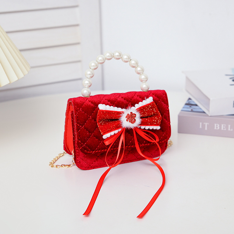 Bolsos infantiles, bolsos de arco de perlas, bolsos de mano, bolsos de Año Nuevo, bolsos de princesa de moda, bolsos de hombro