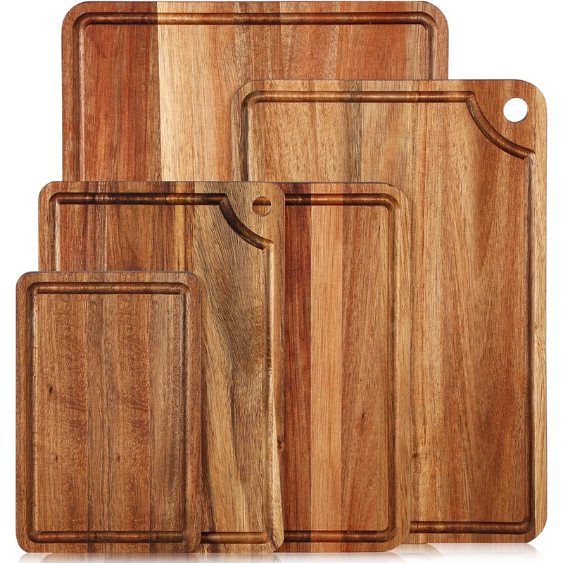 Acacia Wood Cutting Board 5-Piece Kitchen Set Deli Board Can Be Customized with Juice Groove Double-Sided Cutting Board Chopping Board